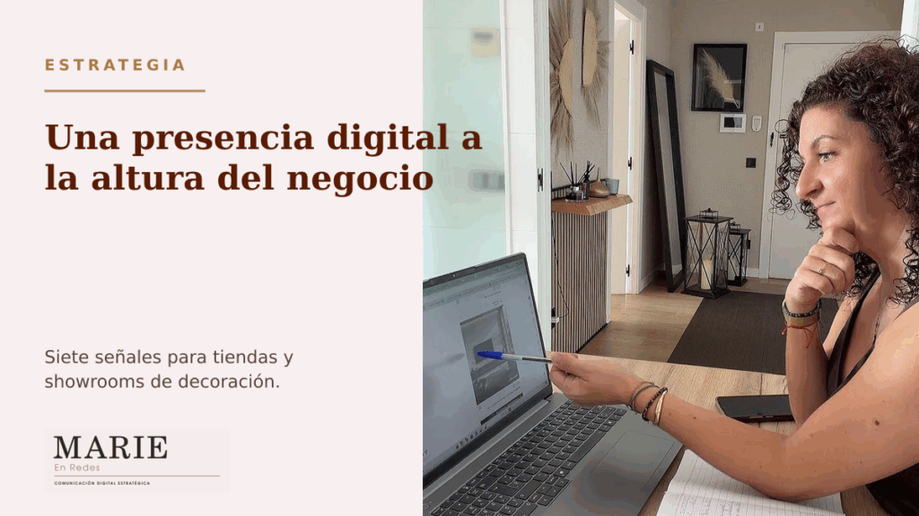 Marie analizando la presencia digital de una tienda de decoración
